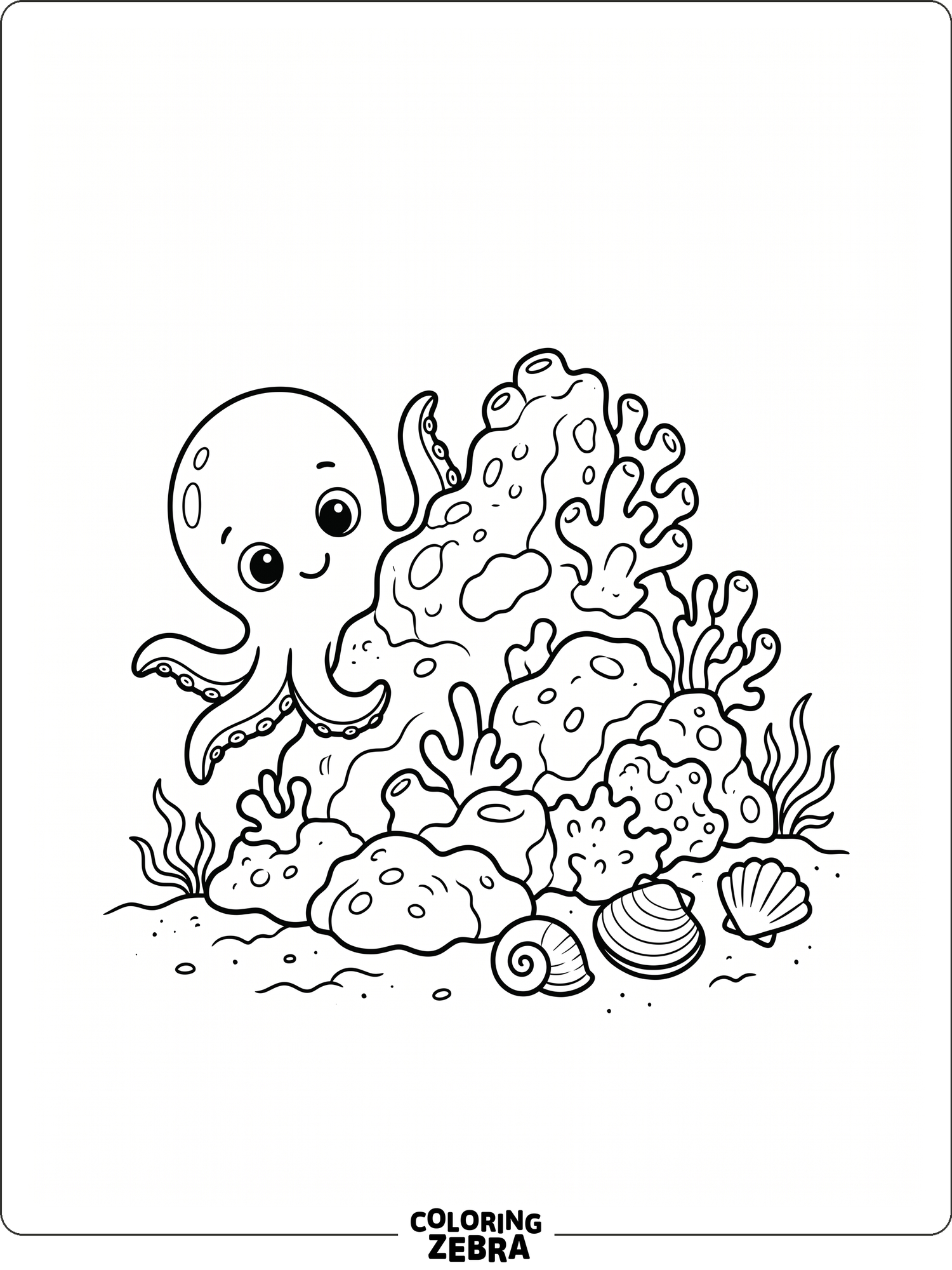 A young octopus peeking from behind a coral rock