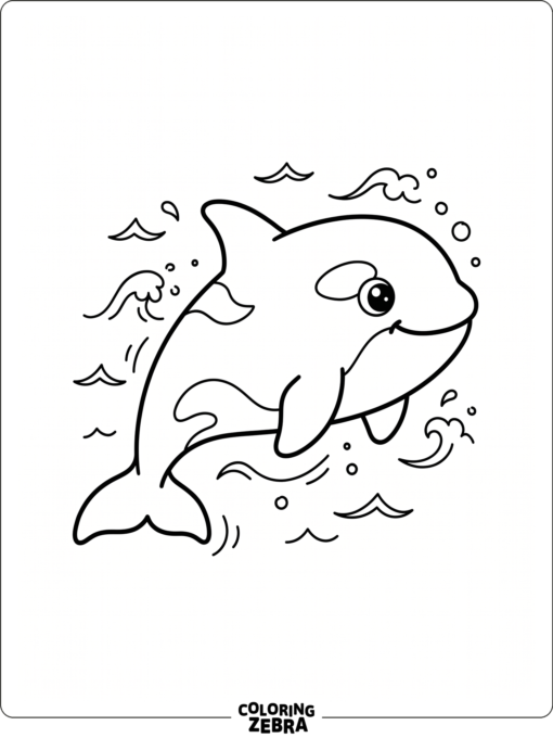 A cute orca with round eyes and small waves