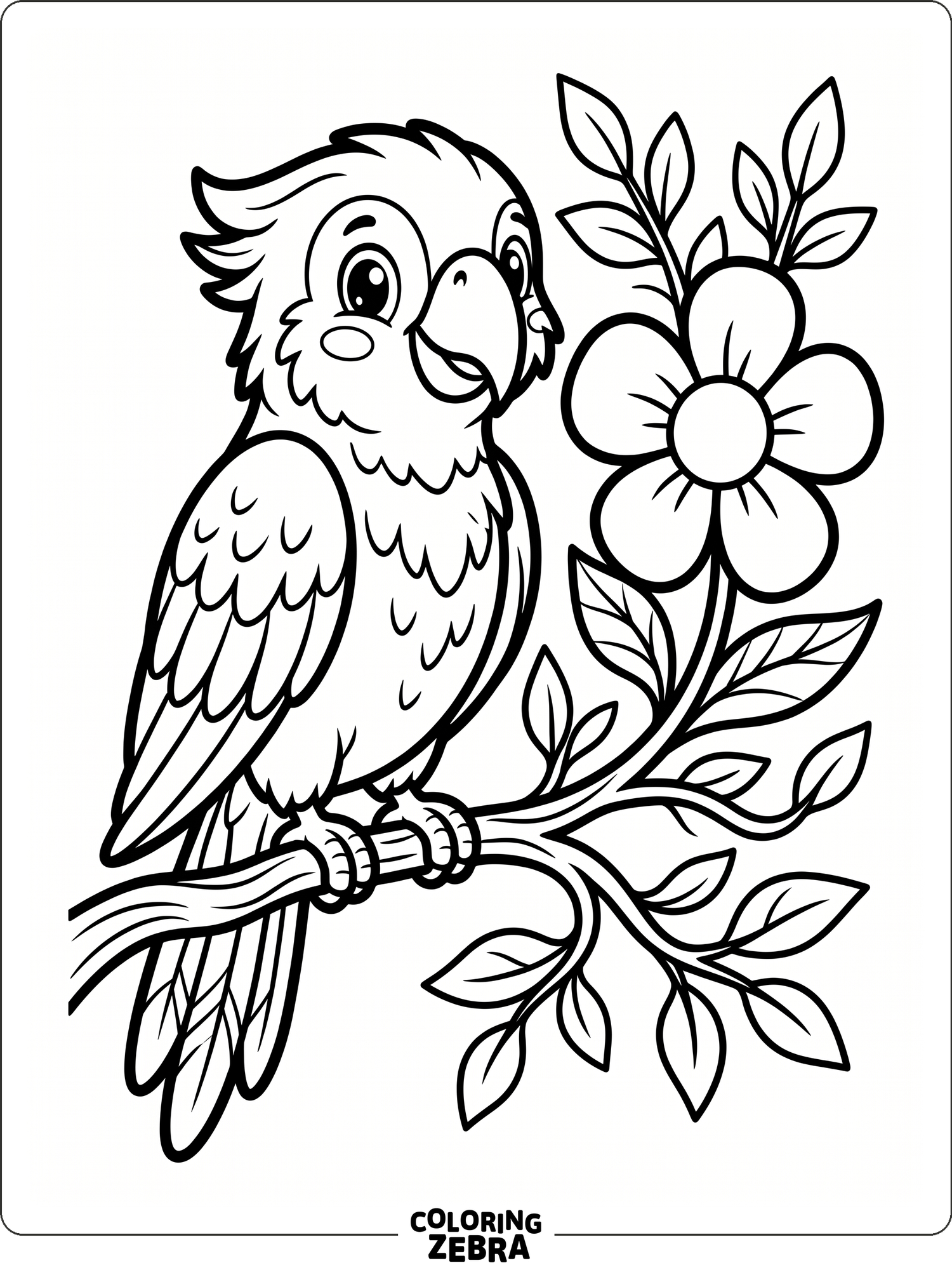A cute parrot with big eyes and a flower