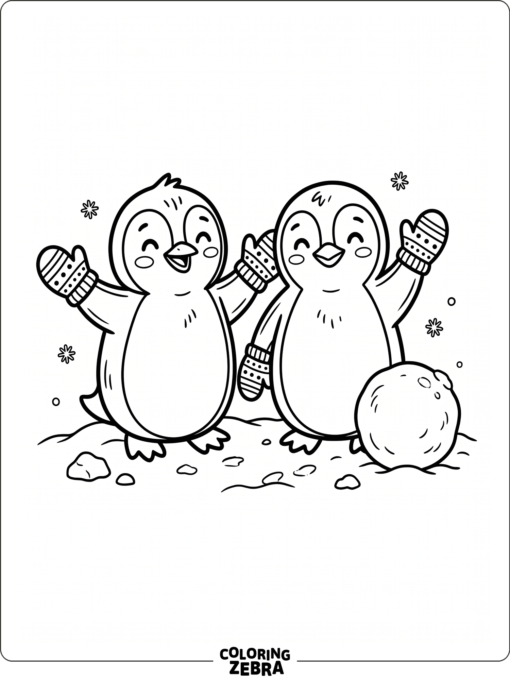 Two cute penguins wearing mittens