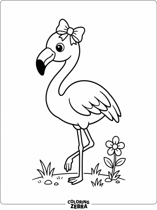 A cute pink flamingo with a bow and flower
