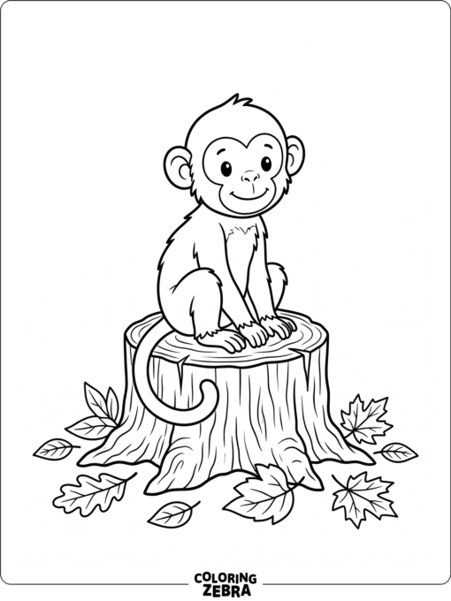 A cute printable monkey sitting on a stump