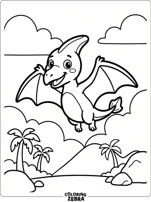 A cute pterodactyl with round eyes and small feet