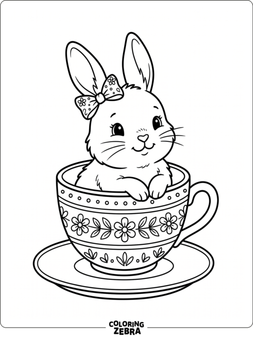 A cute rabbit sitting in a teacup