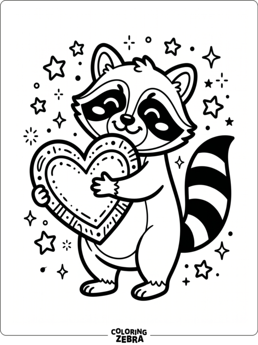 A cute raccoon hugging a heart