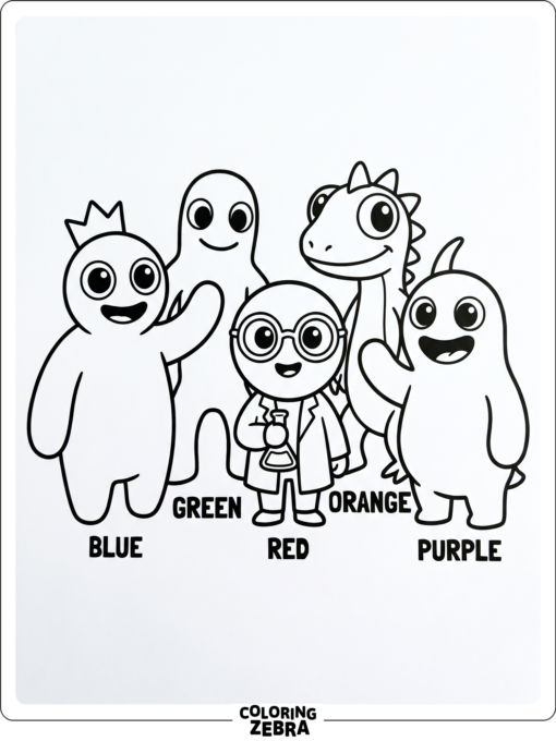Cute Rainbow Friends characters in a simple rounded style