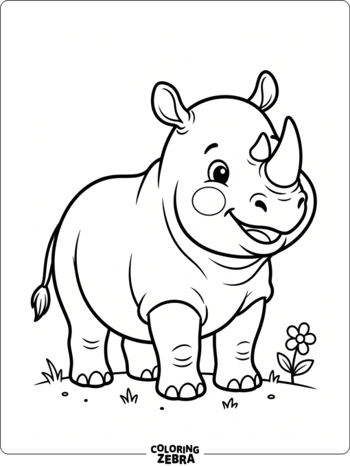 A cute rhino with round cheeks and a little flower