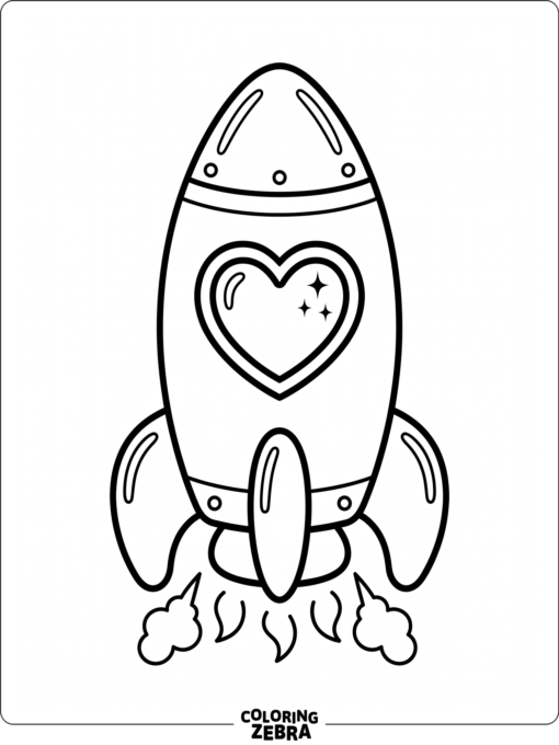 A cute rocket with a heart shaped window