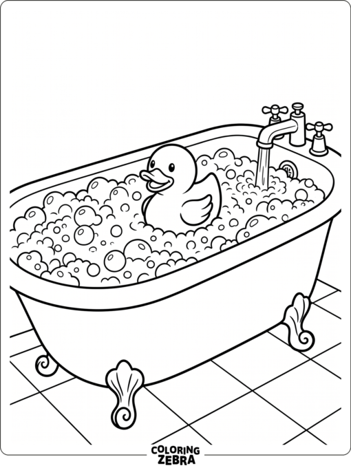 A smiling rubber duck in a tub