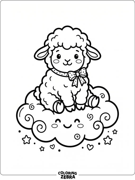 A cute lamb sitting on a cloud
