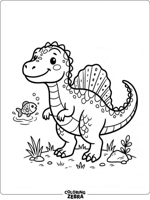 A cute spinosaurus with a small fish