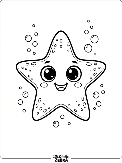 A cute starfish with big eyes and bubbles