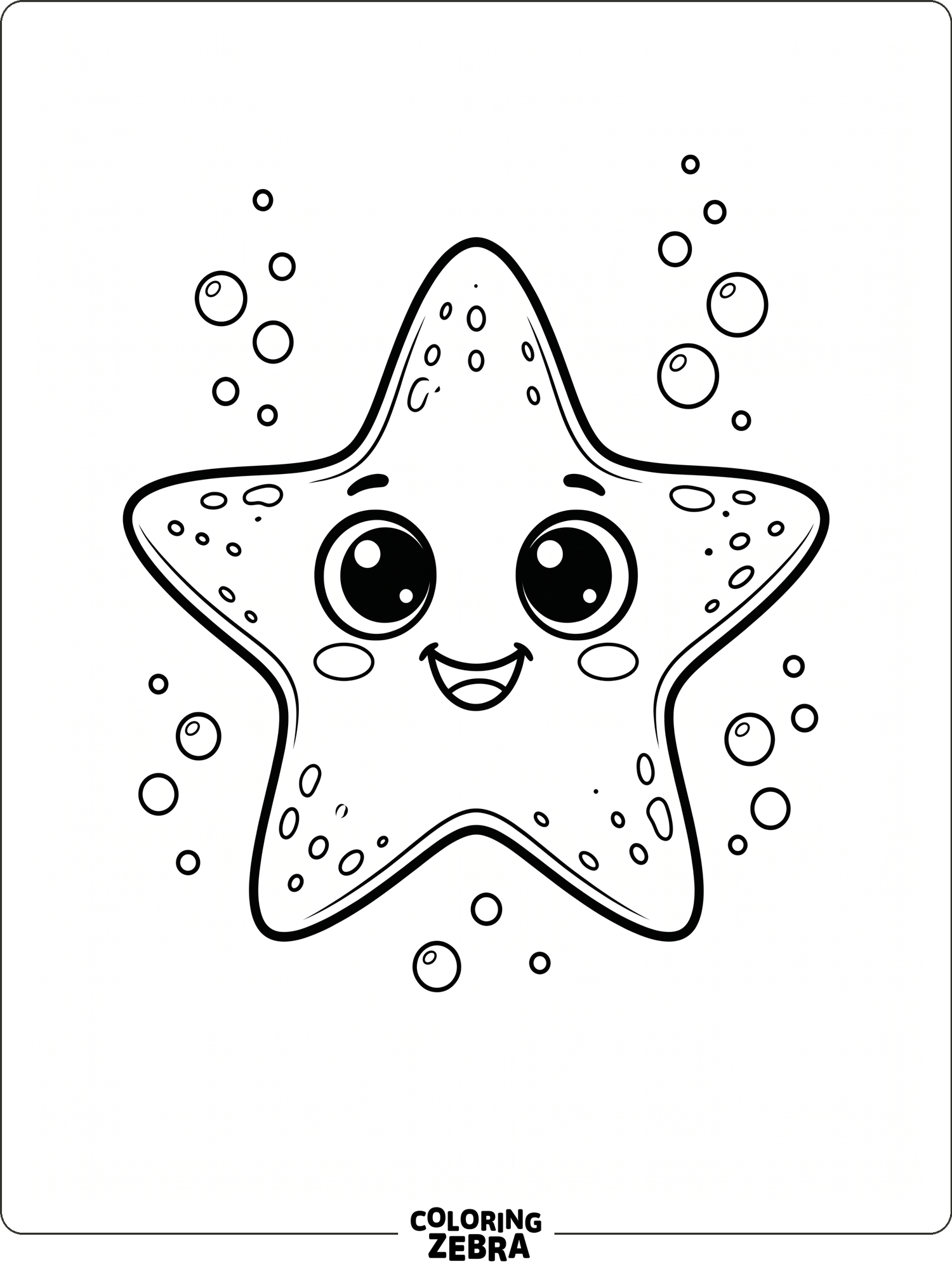 A cute starfish with big eyes and bubbles
