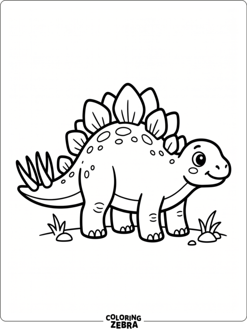 A cute stegosaurus with round eyes and a small smile