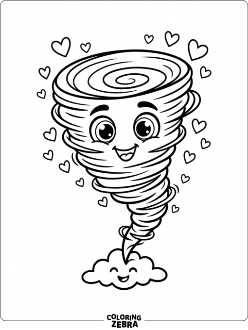 A cute tornado with big eyes and little hearts