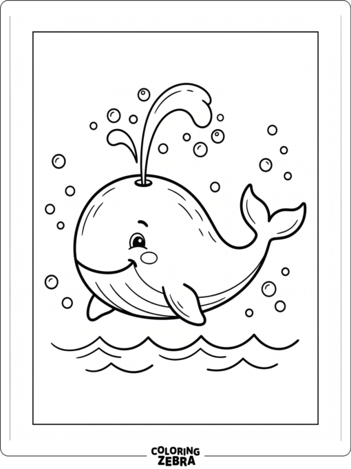 A happy whale with round cheeks and bubbles around it