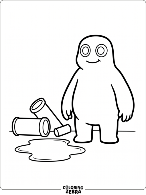 Cyan from Rainbow Friends standing near pipes and a puddle
