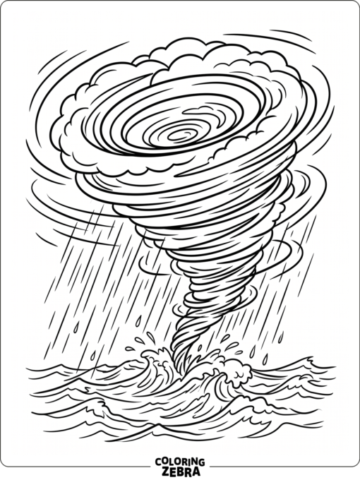 A cyclone cloud spinning over the water