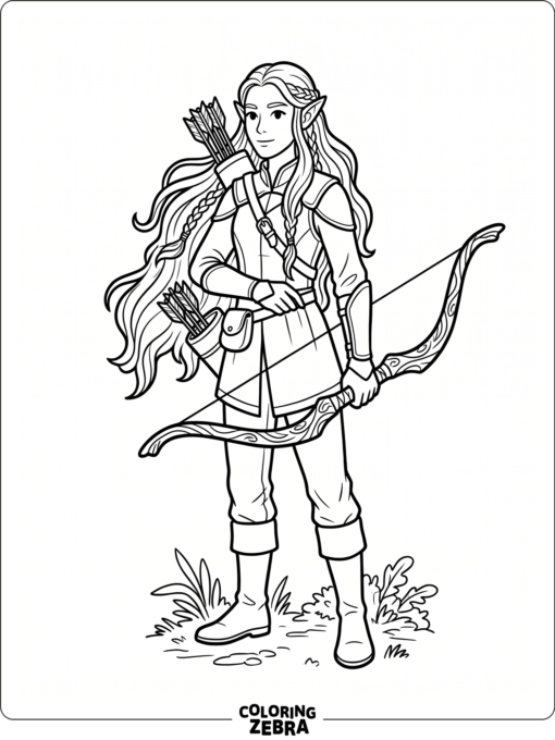 Elf archer with bow and flowing hair