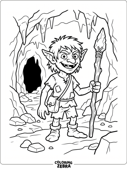Goblin with a spear in a cave