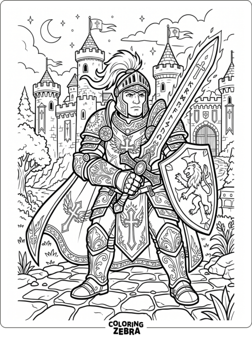 Paladin in shining armor with holy sword