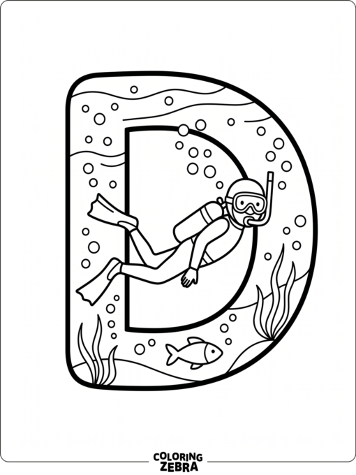 Un buceador flota junto a una letra D en relieve en el agua