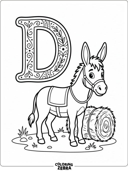 Un simpático burro está junto a una gran letra D