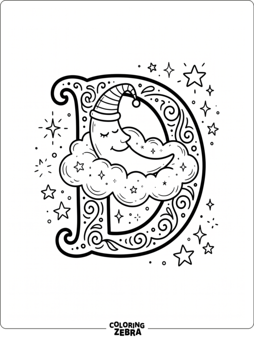 Una nube y unas estrellas de ensueño flotan junto a una gran letra D