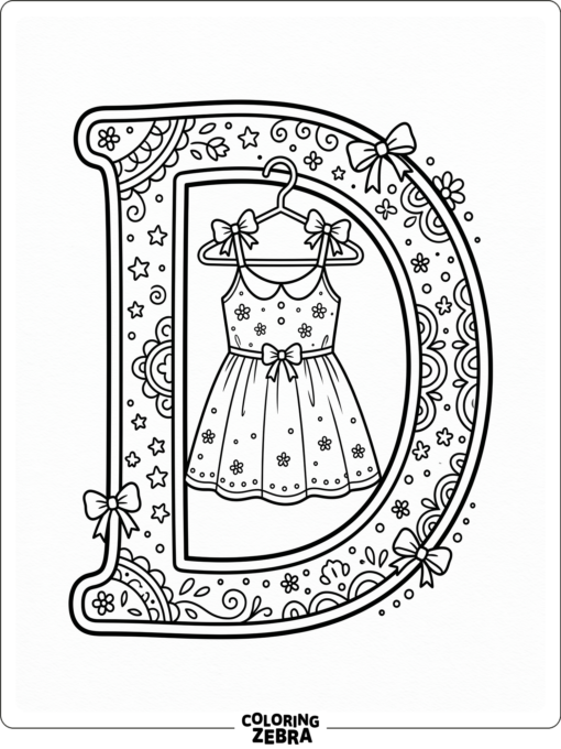 Hay un vestido colgado junto a una llamativa letra D