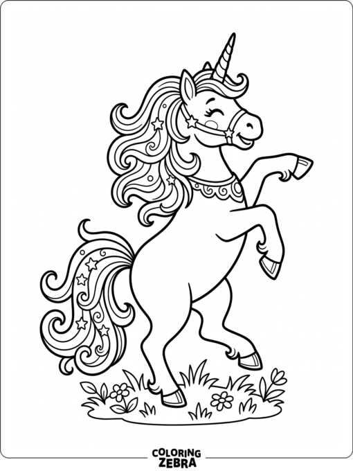 A unicorn dancing with raised hooves