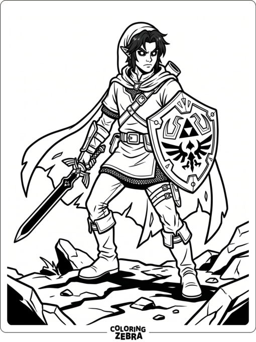 Dark Link in a dark stance with sword and shield
