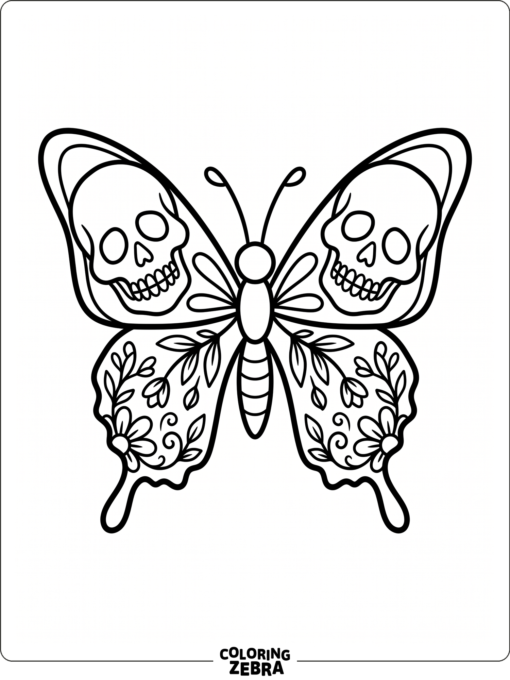 Butterfly with skull wing patterns and flowers