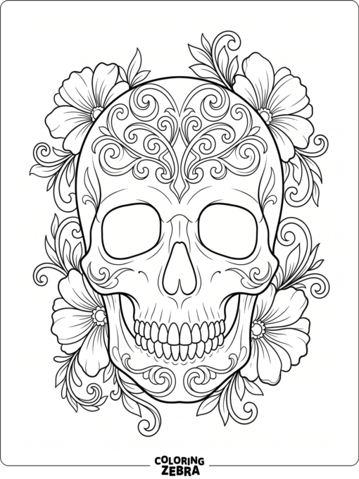Elegant skull portrait with floral lace details