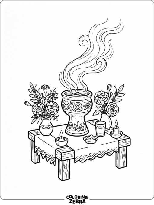 Copal incense bowl with rising smoke