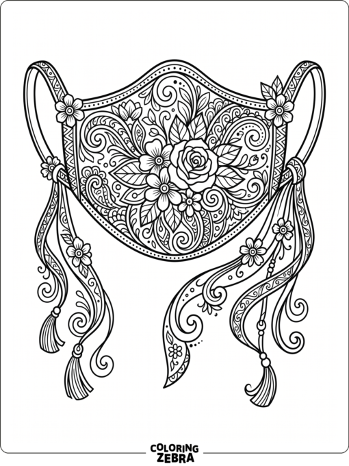 Decorative mask with flowers and ribbon accents