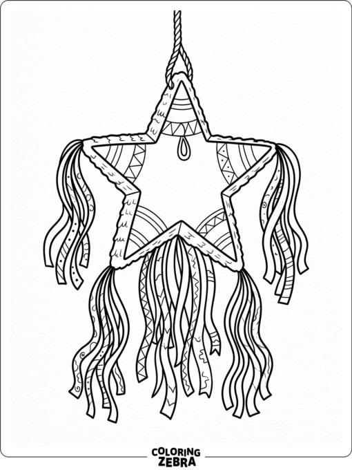 A star piñata with long streamers and hanging ribbons