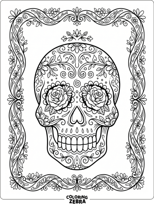 Day of the dead skull with floral details