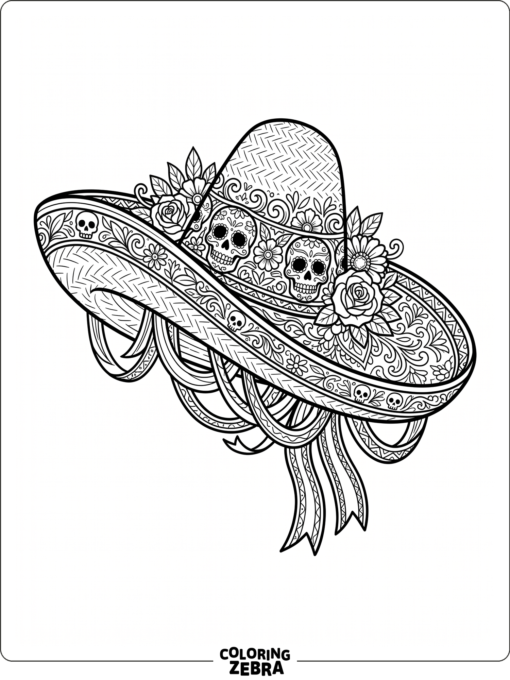 Decorated sombrero with floral and skull accents