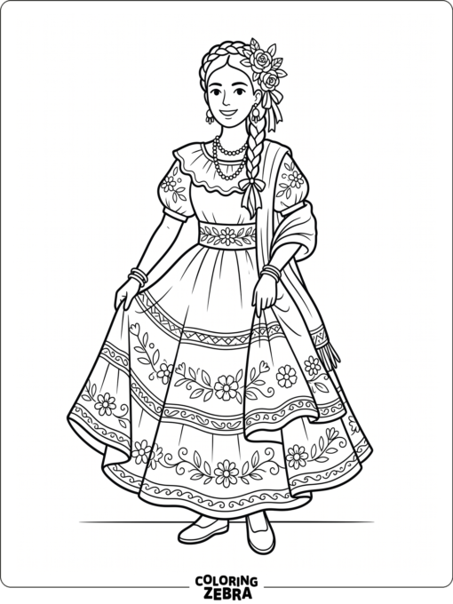 Traditional dress with embroidered patterns and flowers