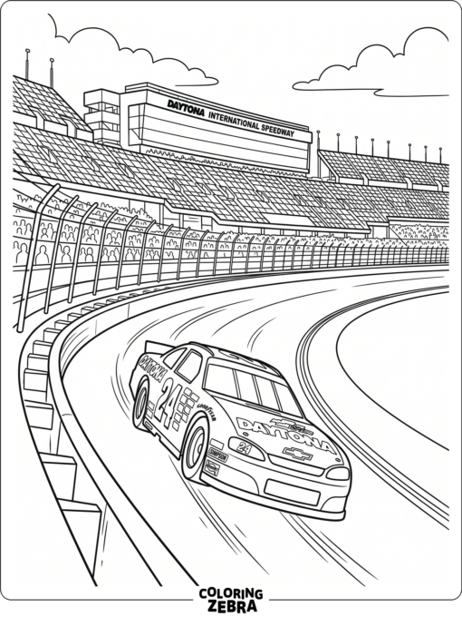 A race car racing at Daytona Speedway
