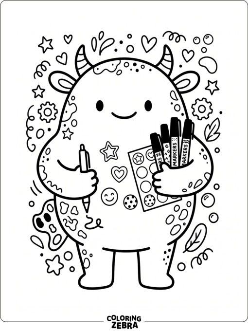 A decorate-a-monster page with blank spaces for patterns