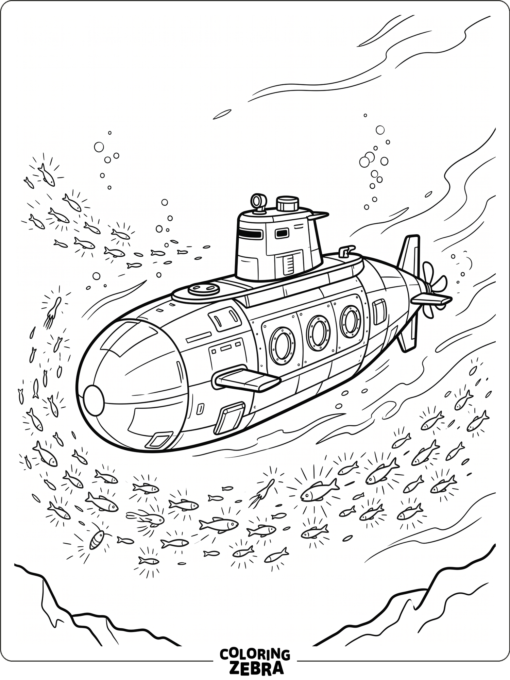 A deep sea submarine in dark water
