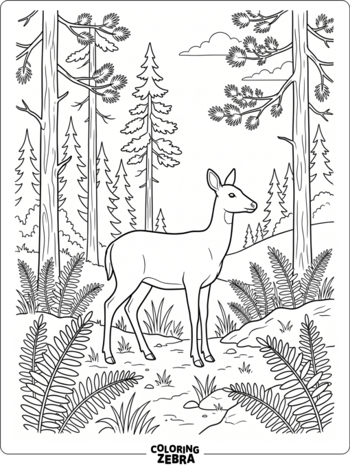 A deer standing in a forest clearing