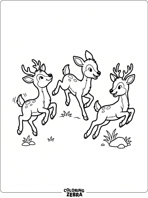 Three deer in playful poses together