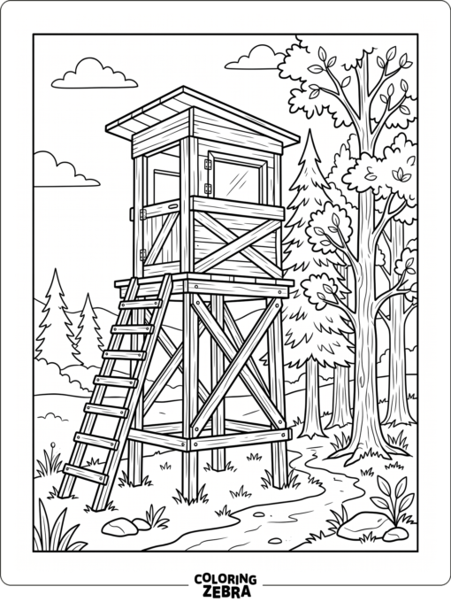 A deer stand in the trees