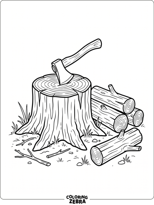 A cut stump with logs nearby