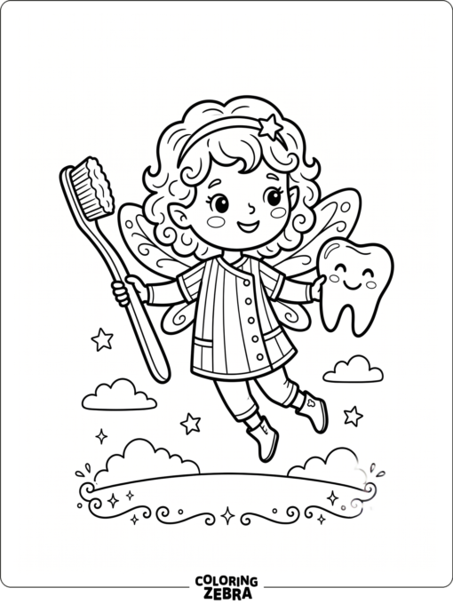 A dental fairy holding a toothbrush and tooth