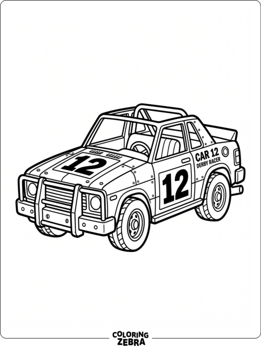 A derby car with a number panel and sturdy bumper