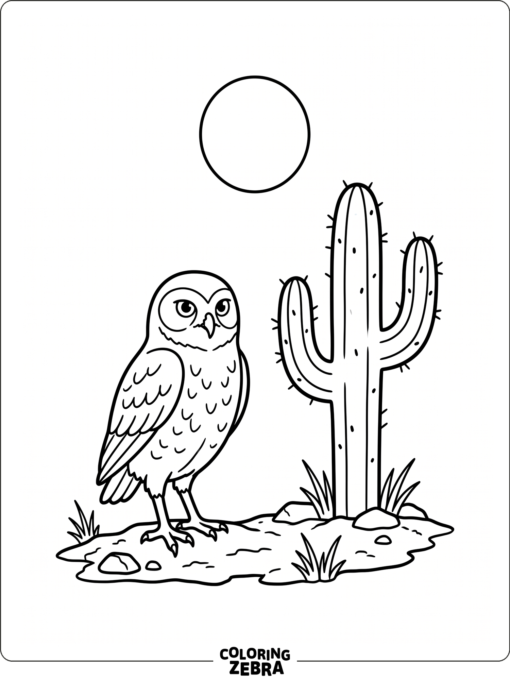 A desert owl near a cactus