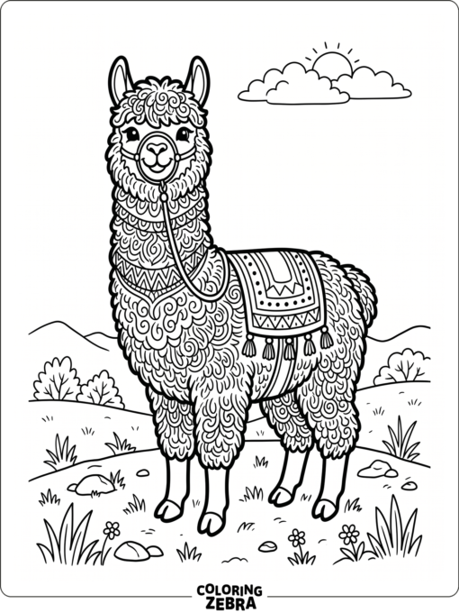 A detailed alpaca standing on a plain with textured fur
